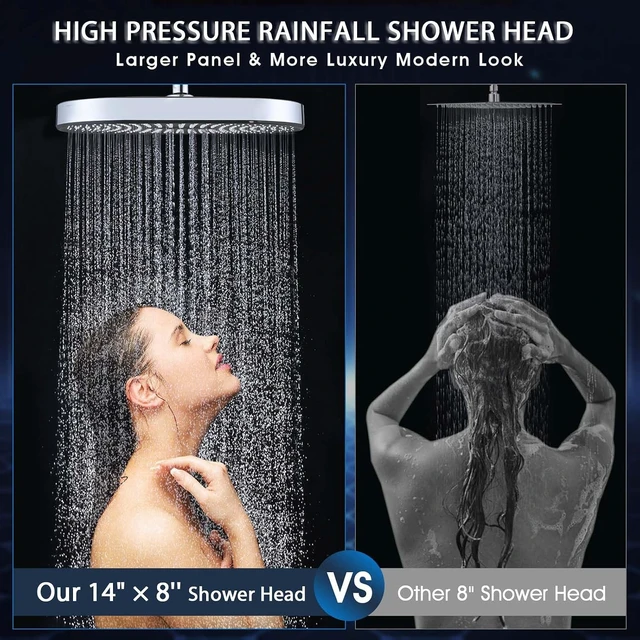 Alt view image 2 of 7 - PDPBath 14 Inch Rain Shower Head with 5+1 Settings Handheld Spray Combo, High Pressure Rainfall Shower Head with 16'' Upgrade Adjustable Extension Arm, 79" Extra Long Hose, 3-Way Diverter, Chrome