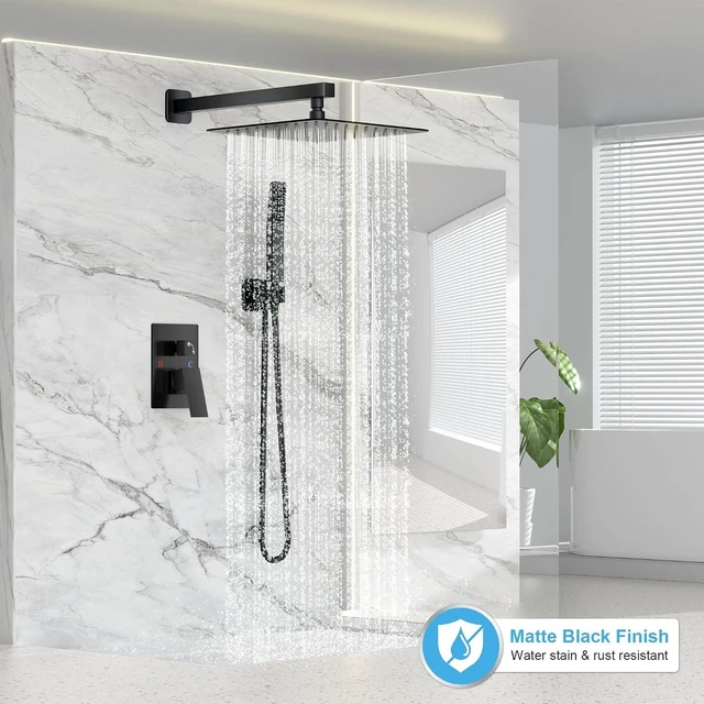 Alt view image 2 of 7 - FPXRNG Shower Faucet Set with 10 Inch Matte Black Rain Shower Head