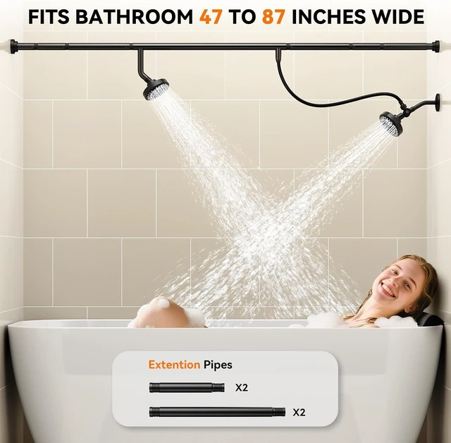 Alt view image 2 of 7 - Dual Shower Head for Couples, Double Showerheads (Black)