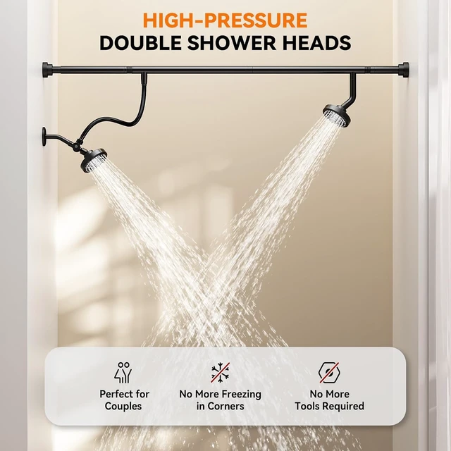 Alt view image 3 of 7 - Dual Shower Head for Couples, Double Showerheads (Black)