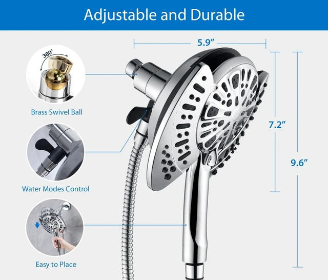 Alt view image 5 of 6 - INAVAMZ 2 in 1 Shower Head with Handheld Combo High Pressure Silver 2.5 GPM