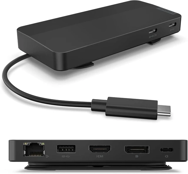 Main image of Lenovo USB-C Dual Display Travel Dock - 7 Ports, Integrated USB-C Cable, Universal Compatibility, Dual Displays at 4K - Black