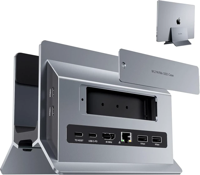 Main image of PULWTOP MacBook Pro Air Docking Station, Vertical USB C Laptop Docking Station with M.2 SSD Slot, HDMI 4K@60Hz, 4 USB A/C Max 10Gbps, Ethernet, SD/TF, PD Dock for MacBook/USB-C Win Laptops - Grey
