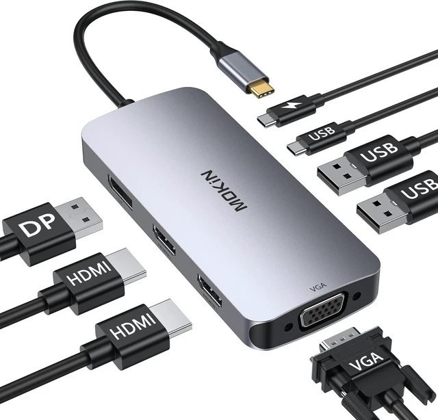 Main image of MOKiN USB C Laptop Docking Station Dual Monitor 3 Monitors 2 HDMI DisplayPort VGA 3 USB 2.0 PD for Dell/HP/Lenovo/Microsoft