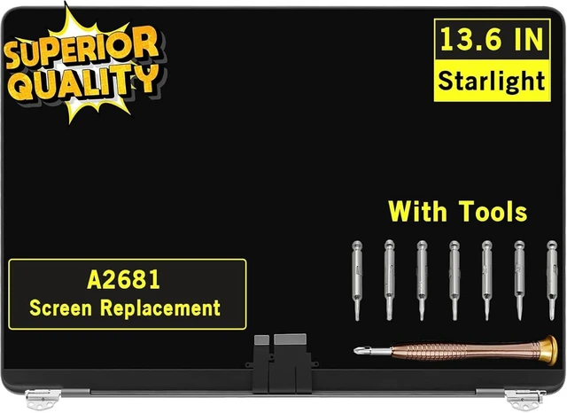 Main image of Screen Replacement for MacBook Air M2 2022 A2681 EMC 4074 Display LCD Screen Full Assembly Complete Top Assembly 13.6" 2560x1664 (Starlight)