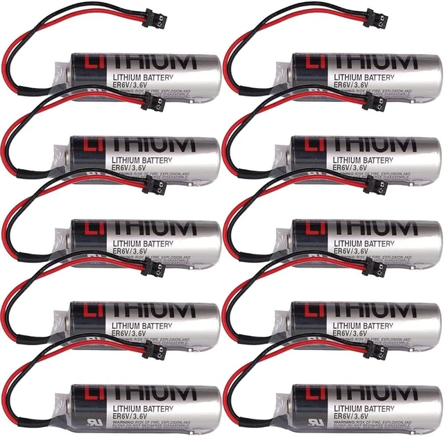 Main image of (10-Pack) 3.6V ER6V/3.6V Battery Compatible with Toshiba ER6VC119A ER6VC119B for Mitsubishi M70 PLC Battery with Black Plug New