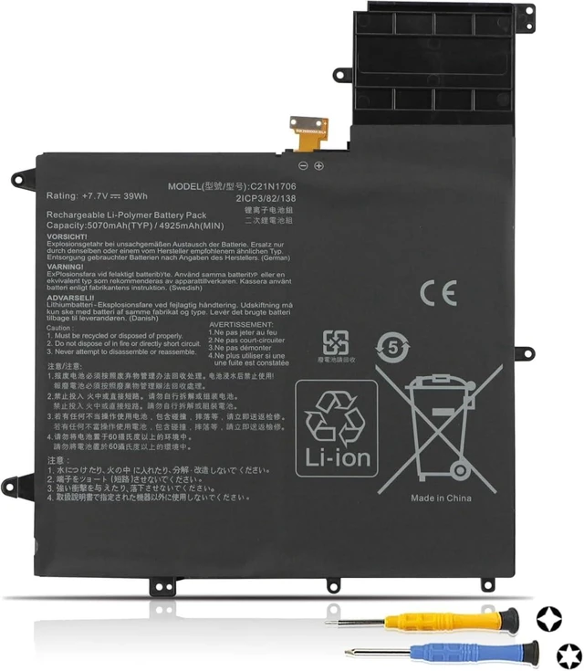Main image of 7.7V 39Wh C21N1706 Compatible for Asus ZenBook Flip S UX370 UX370U UX370UA UX370UAF UX370UAR UX370F UX370UA-C4217T C4184T C4238T C4241T C4224T C4372T C4207T C4201T C4202T C4195T Series