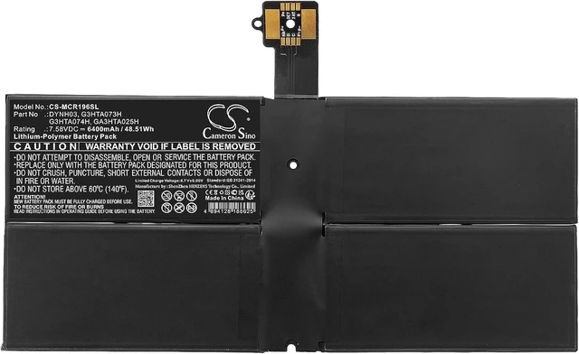 Main image of 6400mAh / 48.51Wh Replacement Battery for Microsoft Surface Pro 7 Plus, Surface Pro 7 1960, DYNH03, G3HTA073H, G3HTA074H, GA3HTA025H