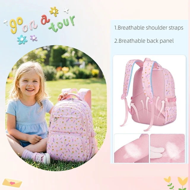 Alt view image 4 of 7 - Black 3Pcs Flower Backpack Set for Girls with Lunch Box | Floral School Bag for Elementary Middle School Sunflower Kids Bookbag