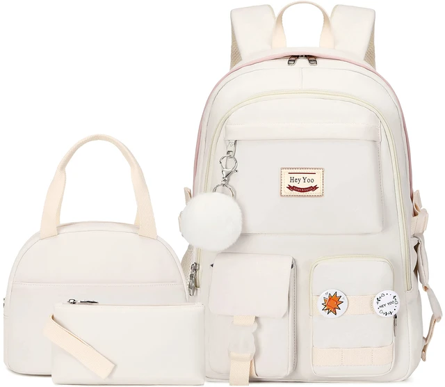 Main image of School Backpack for Girls Backpack with Lunch Box Teen Girl Backpack Set Cute School Bag Bookbag for Teen Girls (White)