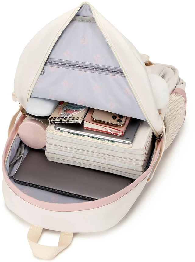 Alt view image 5 of 7 - School Backpack for Girls Backpack with Lunch Box Teen Girl Backpack Set Cute School Bag Bookbag for Teen Girls (White)
