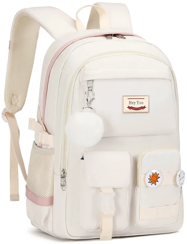 Alt view image 3 of 7 - School Backpack for Girls Backpack with Lunch Box Teen Girl Backpack Set Cute School Bag Bookbag for Teen Girls (White)