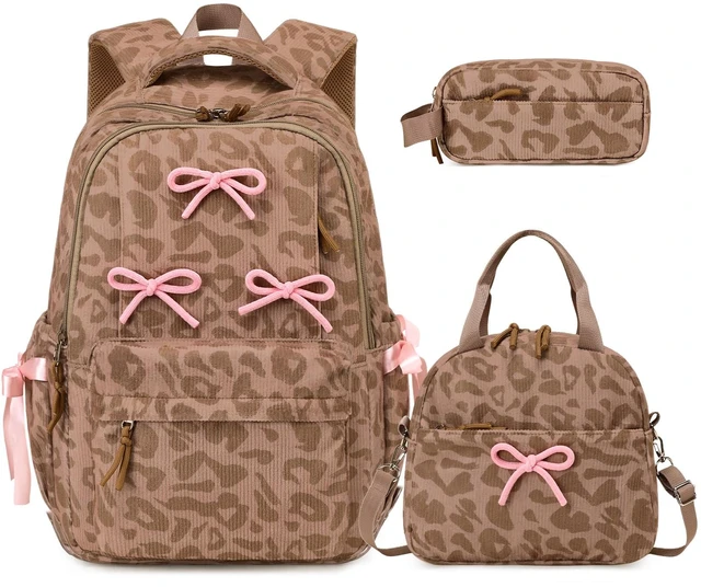 Main image of Backpack for Girls Corduroy 3PCS Bow School Bookbag for Teen Girl | with Lunch Box & Pencil Pouch Lightweight Laptop Backpack for Middle High Elementray School Travel Daypack