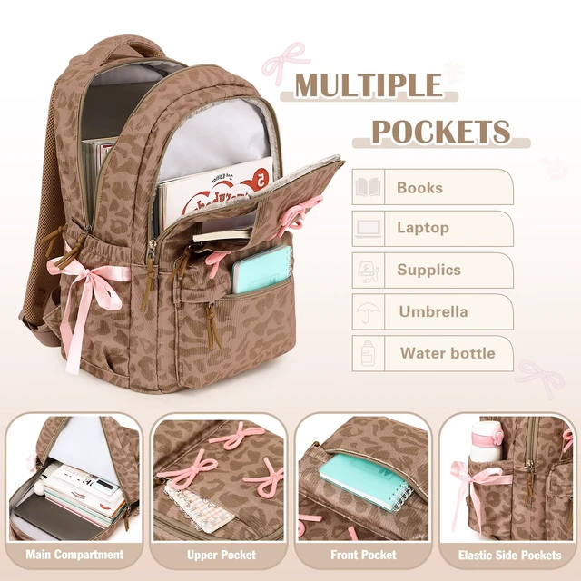 Alt view image 3 of 7 - Backpack for Girls Corduroy 3PCS Bow School Bookbag for Teen Girl | with Lunch Box & Pencil Pouch Lightweight Laptop Backpack for Middle High Elementray School Travel Daypack