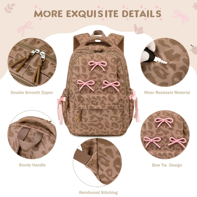Alt view image 4 of 7 - Backpack for Girls Corduroy 3PCS Bow School Bookbag for Teen Girl | with Lunch Box & Pencil Pouch Lightweight Laptop Backpack for Middle High Elementray School Travel Daypack