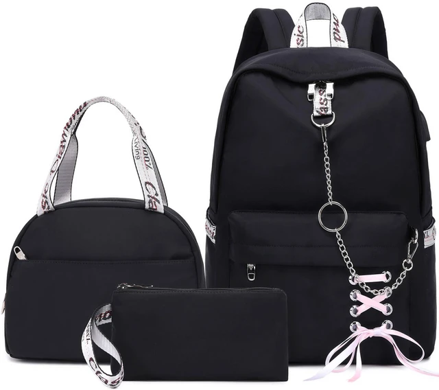Main image of School Backpacks for Girls Backpack with Lunch Box Teen Girl Bookbag Set School Backpack for Girls (Black)