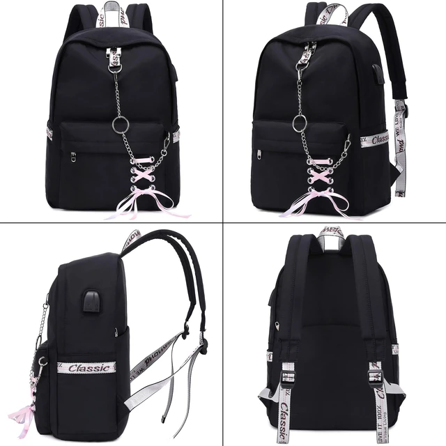 Alt view image 2 of 7 - School Backpacks for Girls Backpack with Lunch Box Teen Girl Bookbag Set School Backpack for Girls (Black)