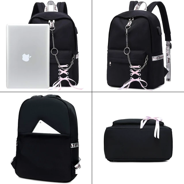 Alt view image 3 of 7 - School Backpacks for Girls Backpack with Lunch Box Teen Girl Bookbag Set School Backpack for Girls (Black)