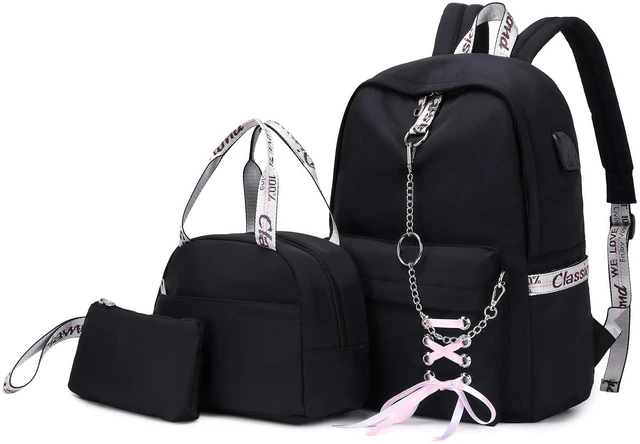 Alt view image 7 of 7 - School Backpacks for Girls Backpack with Lunch Box Teen Girl Bookbag Set School Backpack for Girls (Black)