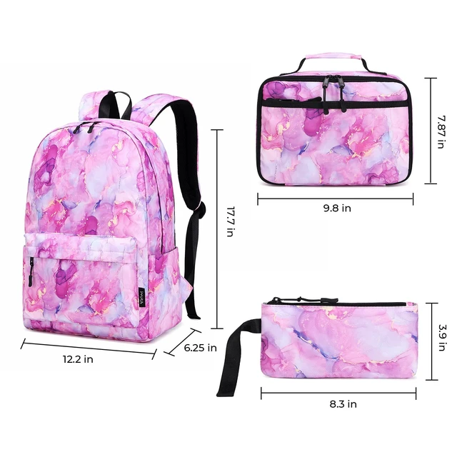 Alt view image 2 of 6 - Backpack for Teen Girls School Gift Bookbag Lunch Box Pencil Bag 3 in 1 Set (Marble powder)