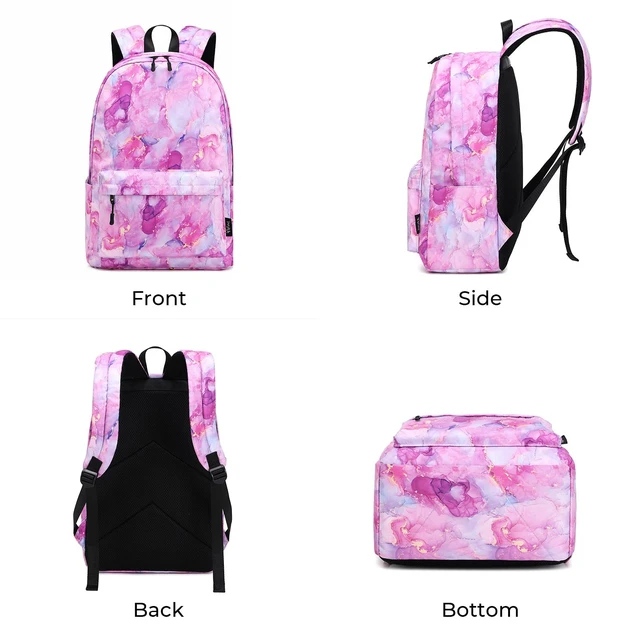 Alt view image 3 of 6 - Backpack for Teen Girls School Gift Bookbag Lunch Box Pencil Bag 3 in 1 Set (Marble powder)