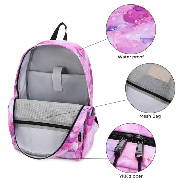 Alt view image 4 of 6 - Backpack for Teen Girls School Gift Bookbag Lunch Box Pencil Bag 3 in 1 Set (Marble powder)