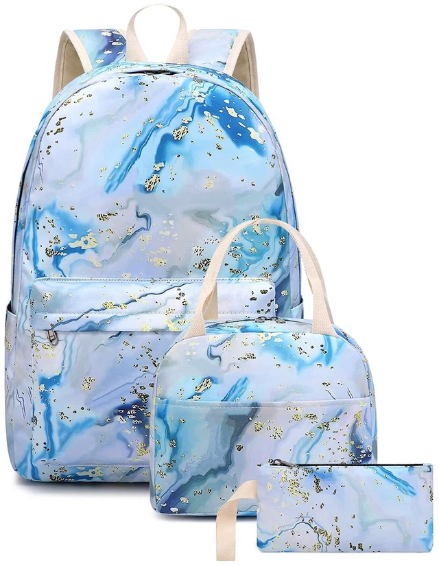 Main image of Teen Girls School Backpack Kids Bookbag Set with Lunch Box Pencil Case Travel Laptop Backpack Casual Daypacks (Blue-white)