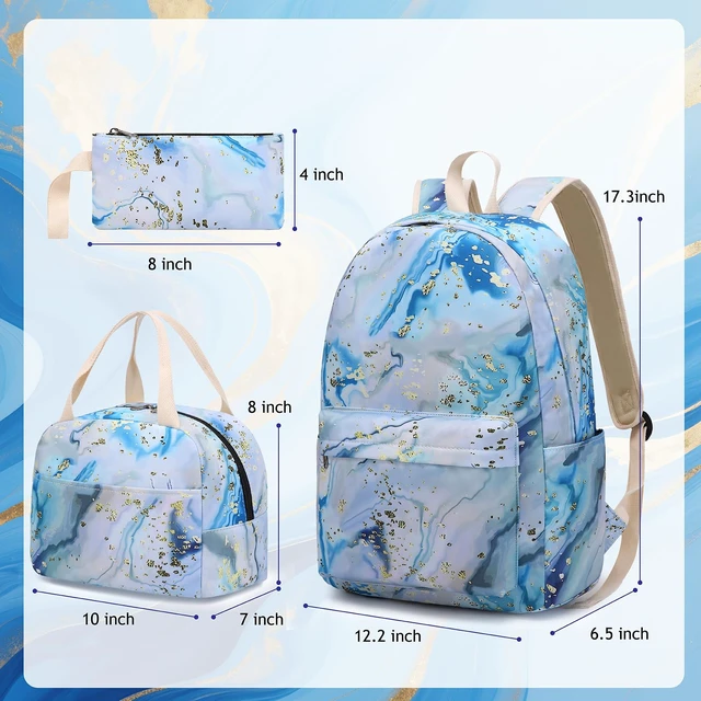 Alt view image 3 of 7 - Teen Girls School Backpack Kids Bookbag Set with Lunch Box Pencil Case Travel Laptop Backpack Casual Daypacks (Blue-white)