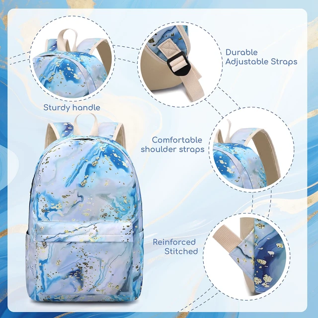 Alt view image 4 of 7 - Teen Girls School Backpack Kids Bookbag Set with Lunch Box Pencil Case Travel Laptop Backpack Casual Daypacks (Blue-white)