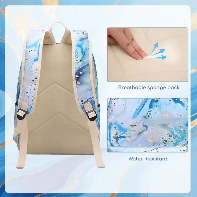 Alt view image 6 of 7 - Teen Girls School Backpack Kids Bookbag Set with Lunch Box Pencil Case Travel Laptop Backpack Casual Daypacks (Blue-white)