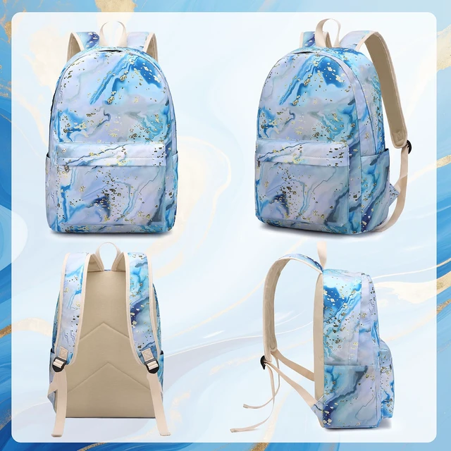 Alt view image 7 of 7 - Teen Girls School Backpack Kids Bookbag Set with Lunch Box Pencil Case Travel Laptop Backpack Casual Daypacks (Blue-white)