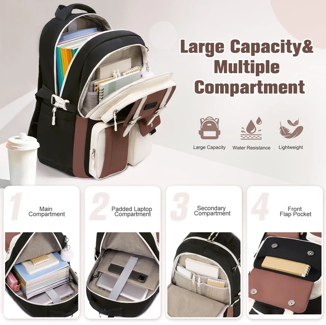 Alt view image 3 of 7 - Backpack for Girls, School Backpacks for Teen Girls with Lunch Box | 3 PCS Kids Backpack with Pencil Case for Elementary Middle High School College Bookbag Schoolbag Travel Daypack, Beige Brown