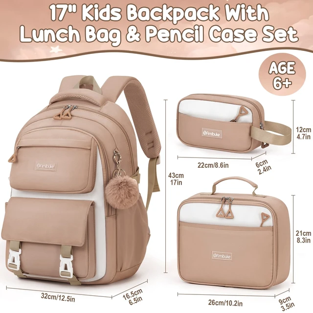 Alt view image 2 of 7 - Waterproof Backpacks for School Girls with Lunch Box & Pencil Case | 3PCS Lightweight Teen Girls Backpack Bookbag, Cute Kids Toddler School Bag for Elementary Middle High School Students Travel