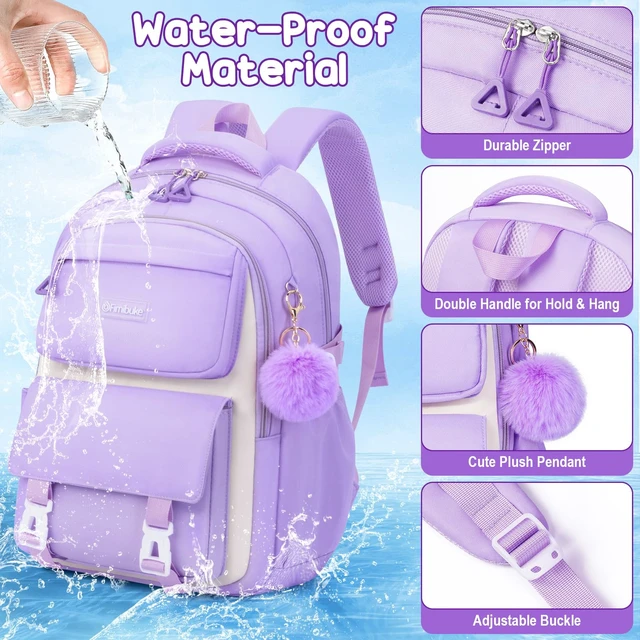 Alt view image 6 of 7 - Waterproof Backpacks for School Girls with Lunch Box & Pencil Case | 3PCS Lightweight Teen Girls Backpack Bookbag, Cute Kids Toddler School Bag for Elementary Middle High School Students Travel