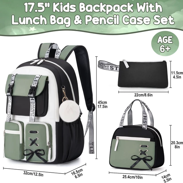 Alt view image 2 of 7 - Backpack for Girls, 3 PCS Waterproof Girls Backpack with Lunch Box | w/ Pencil Case, Kid Backpacks for Teen Girl Kindergarten Elementary Middle High School Student Back to School Kid Bookbag Set