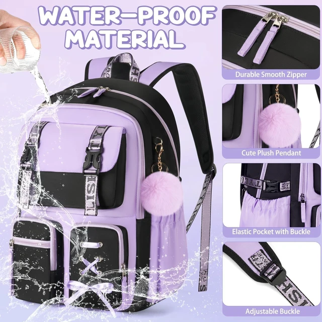 Alt view image 4 of 7 - Backpack for Girls, 3 PCS Waterproof Girls Backpack with Lunch Box | w/ Pencil Case, Kid Backpacks for Teen Girl Kindergarten Elementary Middle High School Student Back to School Kid Bookbag Set