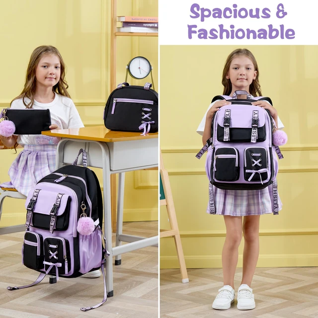 Alt view image 5 of 7 - Backpack for Girls, 3 PCS Waterproof Girls Backpack with Lunch Box | w/ Pencil Case, Kid Backpacks for Teen Girl Kindergarten Elementary Middle High School Student Back to School Kid Bookbag Set
