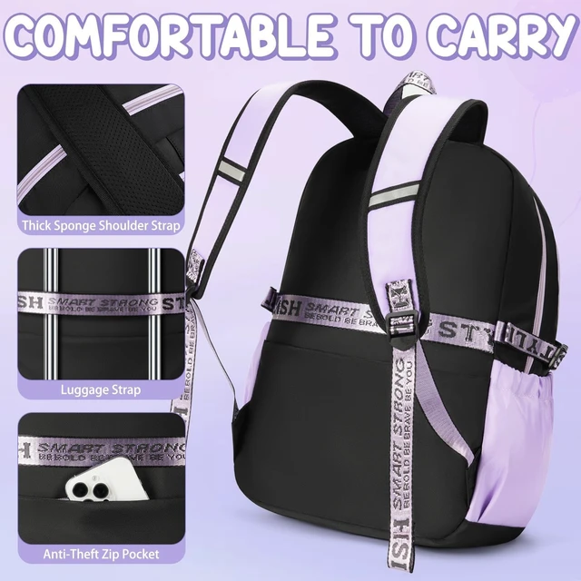 Alt view image 7 of 7 - Backpack for Girls, 3 PCS Waterproof Girls Backpack with Lunch Box | w/ Pencil Case, Kid Backpacks for Teen Girl Kindergarten Elementary Middle High School Student Back to School Kid Bookbag Set