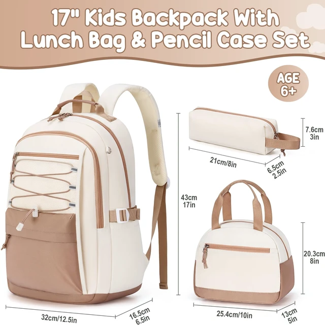 Alt view image 2 of 7 - Backpack for Girls, 3 PCS Waterproof Kids Backpack with Lunch Box | w/ Pencil Case, Lightweight Bookbag Set for Kids Teen Girl Travel School Bag for Elementary Middle High School Students