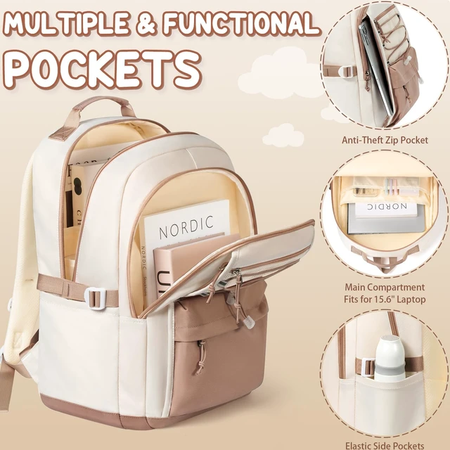 Alt view image 3 of 7 - Backpack for Girls, 3 PCS Waterproof Kids Backpack with Lunch Box | w/ Pencil Case, Lightweight Bookbag Set for Kids Teen Girl Travel School Bag for Elementary Middle High School Students