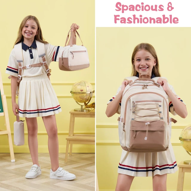 Alt view image 6 of 7 - Backpack for Girls, 3 PCS Waterproof Kids Backpack with Lunch Box | w/ Pencil Case, Lightweight Bookbag Set for Kids Teen Girl Travel School Bag for Elementary Middle High School Students