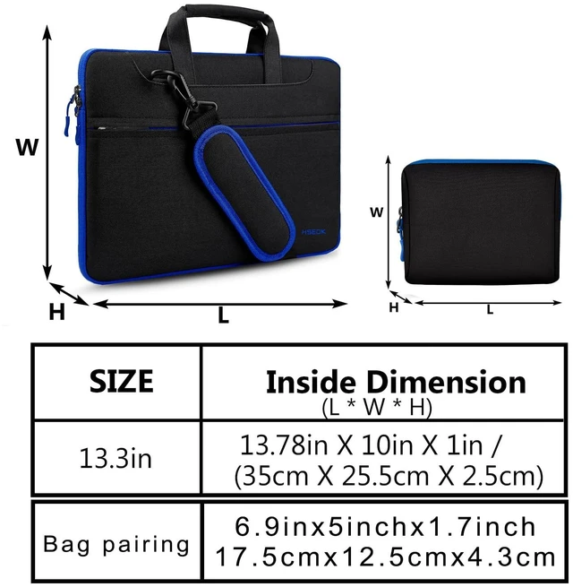 Alt view image 3 of 6 - Laptop Shoulder Bag 13-14 inch with Small Case,Black-blue | Shockproof & Water-Resistant Bag, Compatible with MacBook Pro 14", MacBook Air/Pro 13.3", XPS 13/14, Most 13"-14" Computers