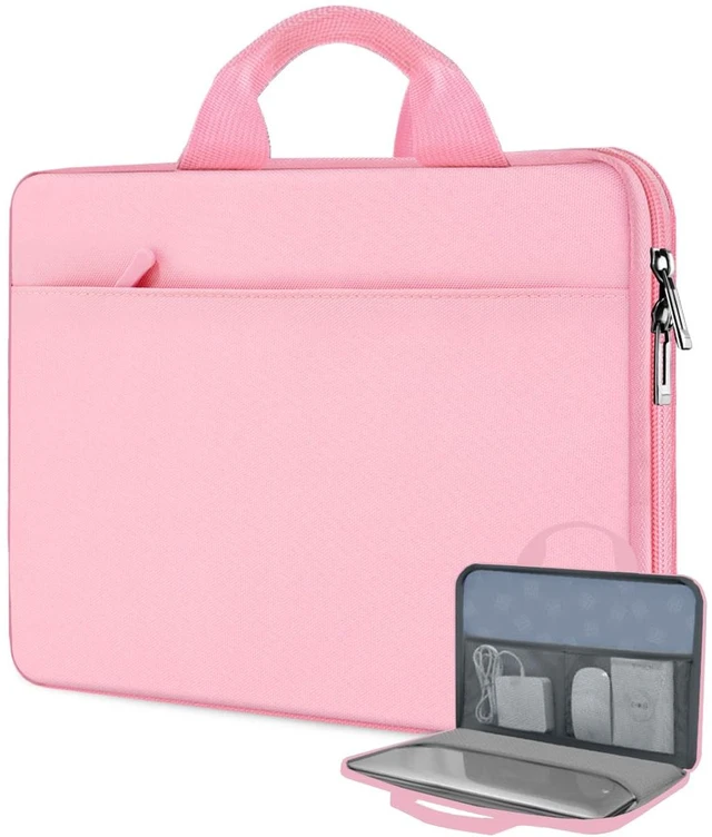 Main image of Laptop Case 13-13.3 inch Sleeve TSA Computer Handbag,Pink | Compatible with MacBook Air/Pro 13/14, XPS 13/14 HP Dell ASUS Lenovo, Polyester Briefcase with Handle & Accessory Pockets