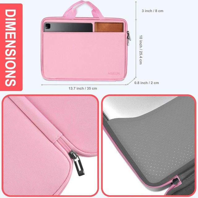 Alt view image 2 of 6 - Laptop Case 13-13.3 inch Sleeve TSA Computer Handbag,Pink | Compatible with MacBook Air/Pro 13/14, XPS 13/14 HP Dell ASUS Lenovo, Polyester Briefcase with Handle & Accessory Pockets