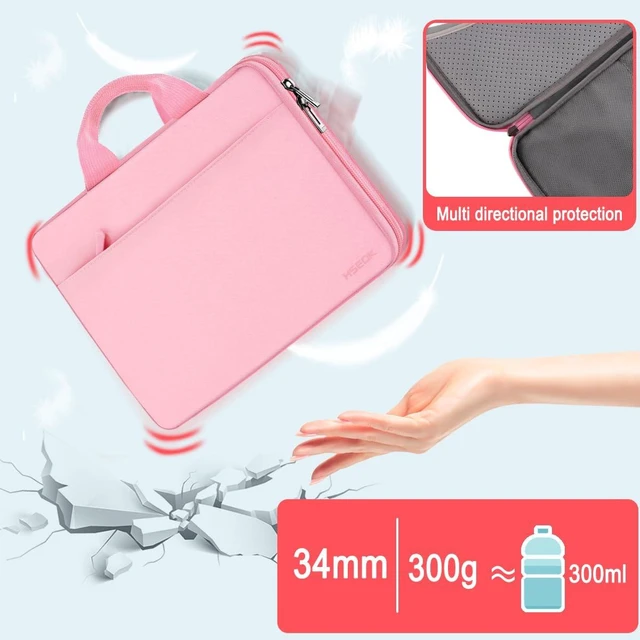 Alt view image 3 of 6 - Laptop Case 13-13.3 inch Sleeve TSA Computer Handbag,Pink | Compatible with MacBook Air/Pro 13/14, XPS 13/14 HP Dell ASUS Lenovo, Polyester Briefcase with Handle & Accessory Pockets