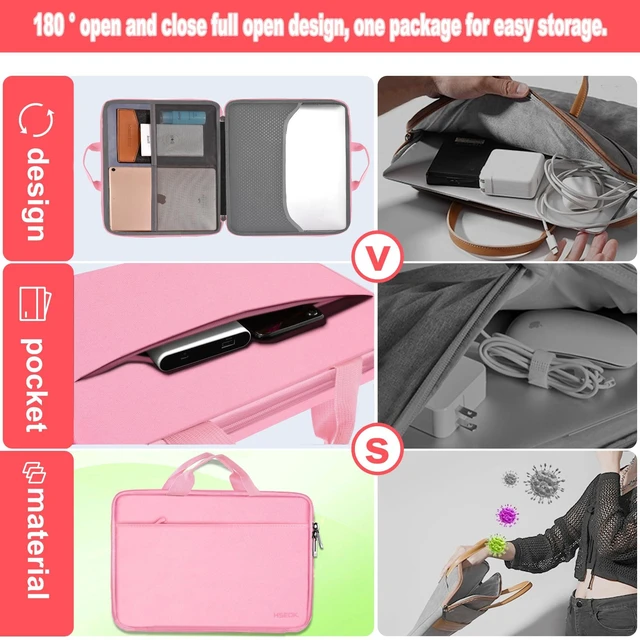 Alt view image 5 of 6 - Laptop Case 13-13.3 inch Sleeve TSA Computer Handbag,Pink | Compatible with MacBook Air/Pro 13/14, XPS 13/14 HP Dell ASUS Lenovo, Polyester Briefcase with Handle & Accessory Pockets