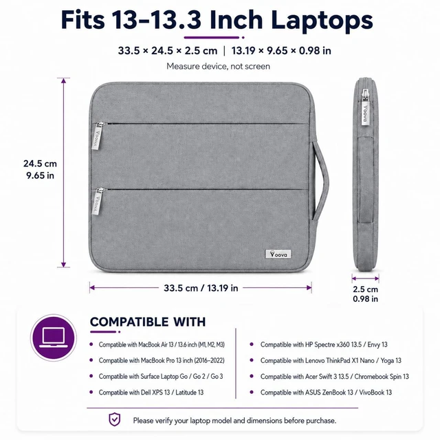 Alt view image 2 of 7 - 13.3-13 Inch Laptop Sleeve, Laptop Case, MacBook Case, Gray | Slim splash-proof 13-inch laptop sleeve compatible with MacBook Pro M1-M5 Max, HP, Lenovo, Acer and Asus for daily use