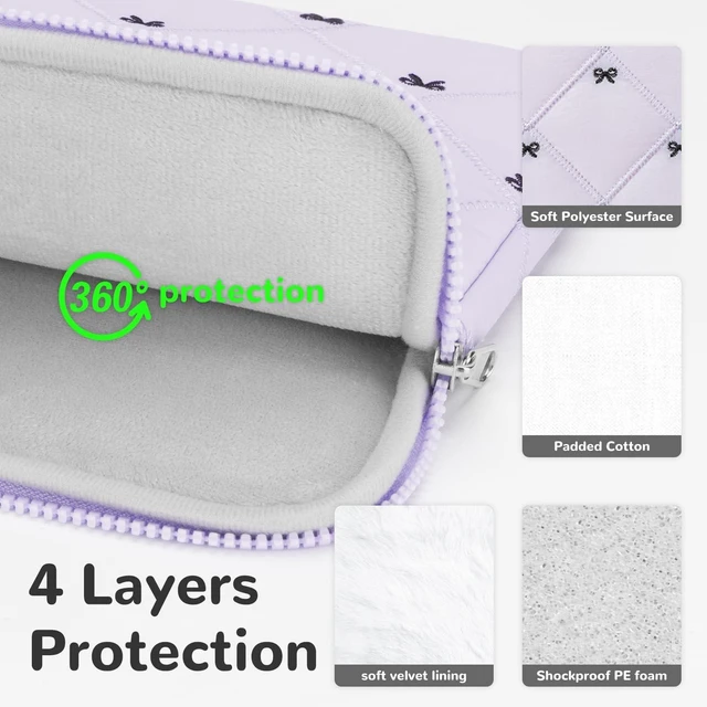 Alt view image 2 of 7 - 14 Inch Lightweight Bow Puffy Laptop Sleeve Case Laptop Bag for Girl | Protective Shockproof Women Cute Cover Compatible with MacBook Air 13.6" / Pro 13" M4 M3 M2 M1 & Slim 14 Inch Chromebook