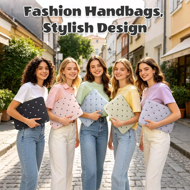 Alt view image 5 of 7 - 14 Inch Lightweight Bow Puffy Laptop Sleeve Case Laptop Bag for Girl | Protective Shockproof Women Cute Cover Compatible with MacBook Air 13.6" / Pro 13" M4 M3 M2 M1 & Slim 14 Inch Chromebook