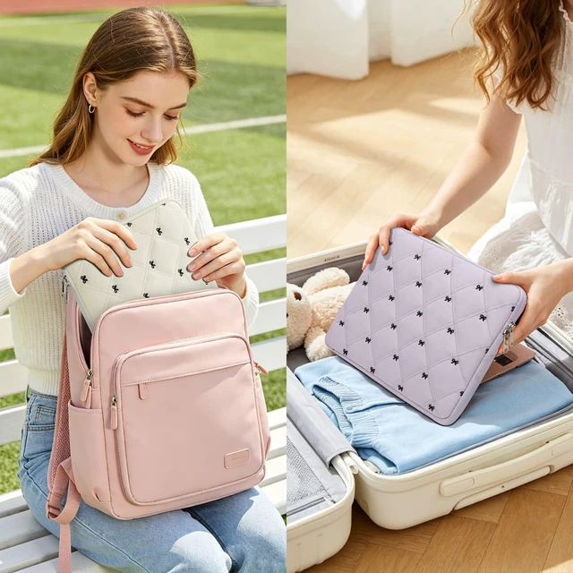 Alt view image 4 of 7 - 14 Inch Lightweight Bow Puffy Laptop Sleeve Case Laptop Bag for Girl | Protective Shockproof Women Cute Cover Compatible with MacBook Air 13.6" / Pro 13" M4 M3 M2 M1 & Slim 14 Inch Chromebook